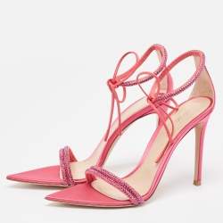 Gianvito Rossi Pink Satin Embellished Montecarlo Sandals Size 39