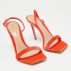 Gianvito Rossi Poppy Red Velvet Embellished Britney Sandals Size 39