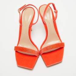 Gianvito Rossi Poppy Red Velvet Embellished Britney Sandals Size 39