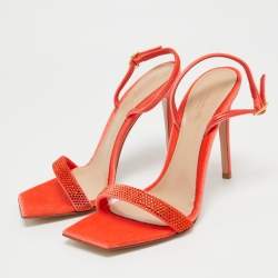 Gianvito Rossi Poppy Red Velvet Embellished Britney Sandals Size 39