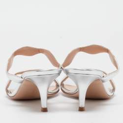 Pre Owned Gianvito Rossi Silver Leather Wavy Sandals Size 38.5