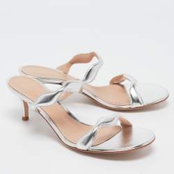 Pre Owned Gianvito Rossi Silver Leather Wavy Sandals Size 38.5
