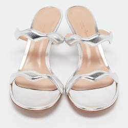 Pre Owned Gianvito Rossi Silver Leather Wavy Sandals Size 38.5