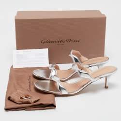 Pre Owned Gianvito Rossi Silver Leather Wavy Sandals Size 38.5