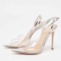 Pre Owned Gianvito Rossi Silver Leather and PVC Stark Sandals Size 35.5