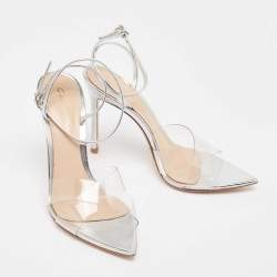 Pre Owned Gianvito Rossi Silver Leather and PVC Stark Sandals Size 35.5