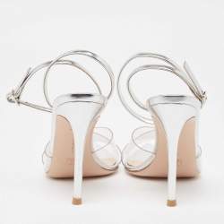 Pre Owned Gianvito Rossi Silver Leather and PVC Stark Sandals Size 35.5