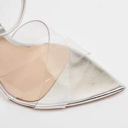 Pre Owned Gianvito Rossi Silver Leather and PVC Stark Sandals Size 35.5