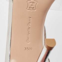 Pre Owned Gianvito Rossi Silver Leather and PVC Stark Sandals Size 35.5