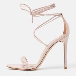 Gianvito Rossi Pink Braided Leather Leomi Sandals Size 35.5