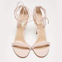 Gianvito Rossi Pink Braided Leather Leomi Sandals Size 39