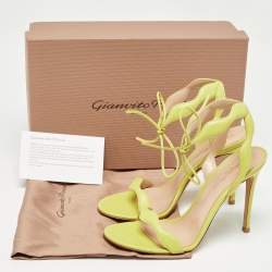 Gianvito Rossi Green Leather Wavy Ankle Tie Sandals Size 38.5