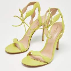 Gianvito Rossi Green Leather Wavy Ankle Tie Sandals Size 38.5