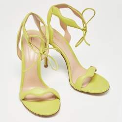 Gianvito Rossi Green Leather Wavy Ankle Tie Sandals Size 38.5