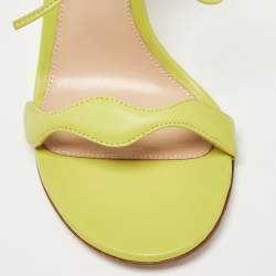 Gianvito Rossi Green Leather Wavy Ankle Tie Sandals Size 38.5
