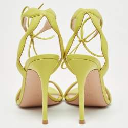 Gianvito Rossi Green Leather Wavy Ankle Tie Sandals Size 38.5