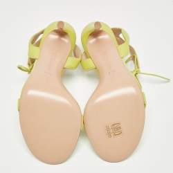 Gianvito Rossi Green Leather Wavy Ankle Tie Sandals Size 38.5