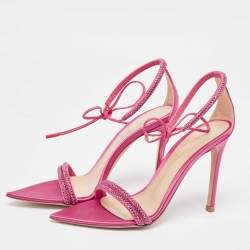 Gianvito Rossi Pink Satin Embellished Montecarlo Sandals Size 35