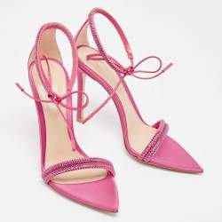 Gianvito Rossi Pink Satin Embellished Montecarlo Sandals Size 35