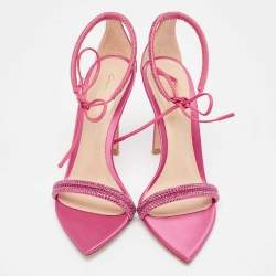 Gianvito Rossi Pink Satin Embellished Montecarlo Sandals Size 35