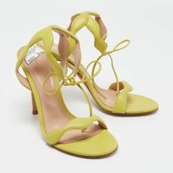 Pre Owned Gianvito Rossi Light Green Leather Wavy Ankle Tie Sandals Size 37