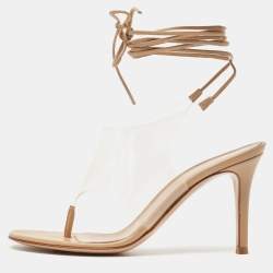 Gianvito Rossi Beige Leather and PVC Plexi Thong Wrap Sandals Size 35