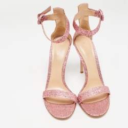 Gianvito Rossi Pink Foil Leather Portofino Sandals Size 41