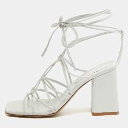 Gianvito Rossi White Leather Minas Ankle Wrap Sandals Size 37