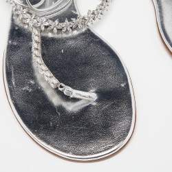 Pre Owned Gianvito Rossi Silver Leather Ankle Wrap Thong Sandals Size 39