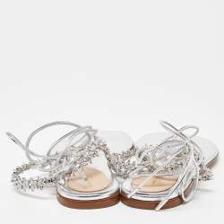 Pre Owned Gianvito Rossi Silver Leather Ankle Wrap Thong Sandals Size 39