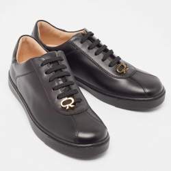 Gianvito Rossi Black Leather Ribbon Low Top Sneakers Size 37.5