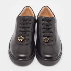 Gianvito Rossi Black Leather Ribbon Low Top Sneakers Size 37.5