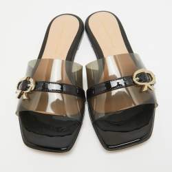 Gianvito Rossi Black PVC and Leather Flat Slides Size 36 