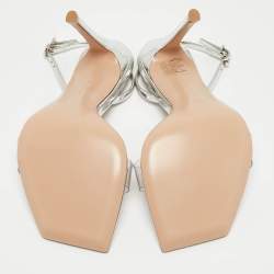 Pre Owned Gianvito Rossi Silver Leather and PVC Ribbon Candy Sandals Size 37