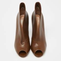 Pre Owned Gianvito Rossi Brown Leather Vamp Peep Toe Booties Size 39