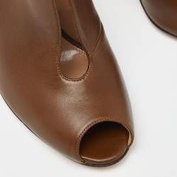 Pre Owned Gianvito Rossi Brown Leather Vamp Peep Toe Booties Size 39