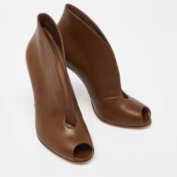 Pre Owned Gianvito Rossi Brown Leather Vamp Peep Toe Booties Size 39