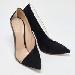 Pre Owned Gianvito Rossi Black Suede and PVC Plexi Pointed Toe Pumps Size 40