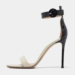 Pre Owned Gianvito Rossi Black/Off White Patent Leather Portofino Sandals Size 39.5