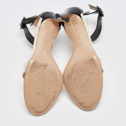 Pre Owned Gianvito Rossi Black/Off White Patent Leather Portofino Sandals Size 39.5