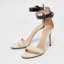 Pre Owned Gianvito Rossi Black/Off White Patent Leather Portofino Sandals Size 39.5