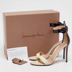 Pre Owned Gianvito Rossi Black/Off White Patent Leather Portofino Sandals Size 39.5