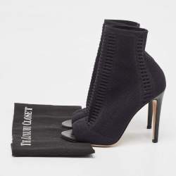 Pre Owned Gianvito Rossi Black Knit Fabric Open Toe Ankle Length Boots Size 37