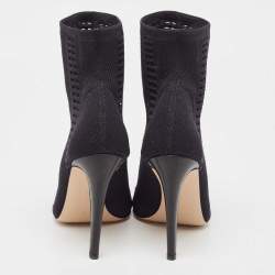 Pre Owned Gianvito Rossi Black Knit Fabric Open Toe Ankle Length Boots Size 37