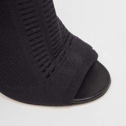 Pre Owned Gianvito Rossi Black Knit Fabric Open Toe Ankle Length Boots Size 37