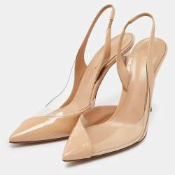 Gianvito Rossi Beige Leather and PVC Pointed Toe Slingback Sandals Size 40.5