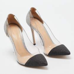 Gianvito Rossi Black/Silver Glitter and PVC Plexi Pumps Size 39