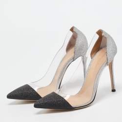 Gianvito Rossi Black/Silver Glitter and PVC Plexi Pumps Size 39