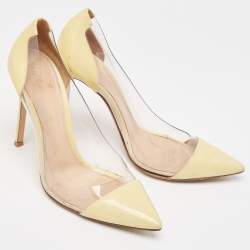 Pre Owned Gianvito Rossi Yellow Leather and PVC Plexi Pumps Size 38