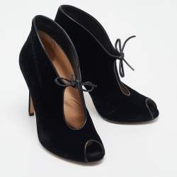 Pre Owned Gianvito Rossi Black Velvet Open Toe Booties Size 38.5